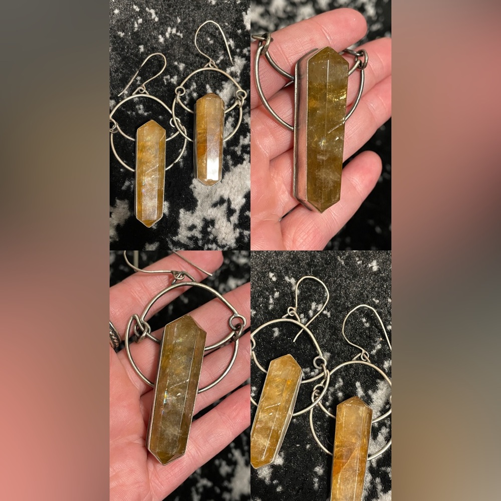 Artisan Silver and Citrine Crystal Drop Earrings